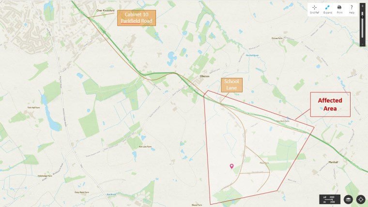 map of affected area